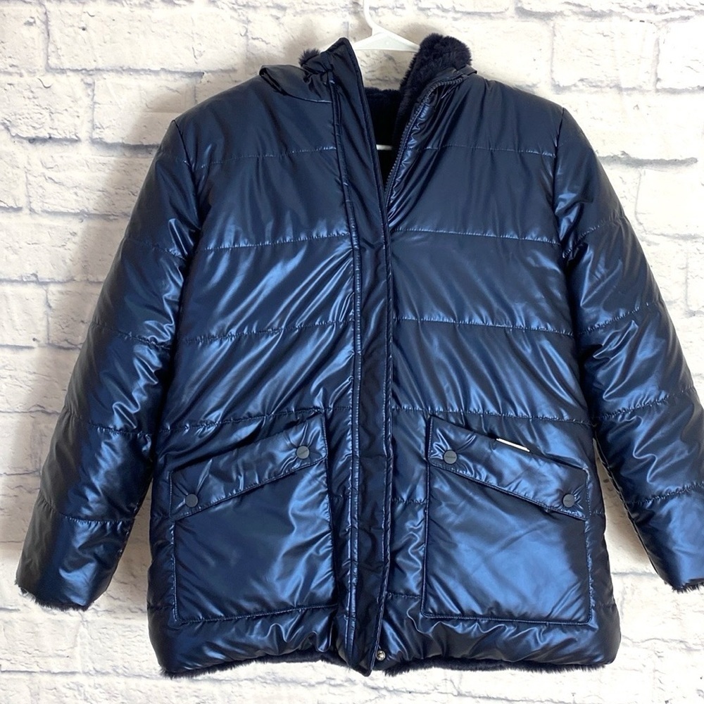 Mayoral blue metallic faux fur reversible jacket
